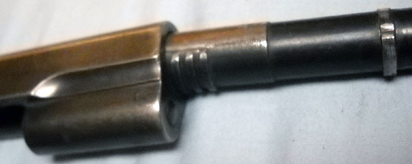 detail, barrel partially removed from Colt 1903 frame